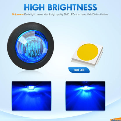 3/4" Blue Round LED Clearance Marker Lights, Pack of 10