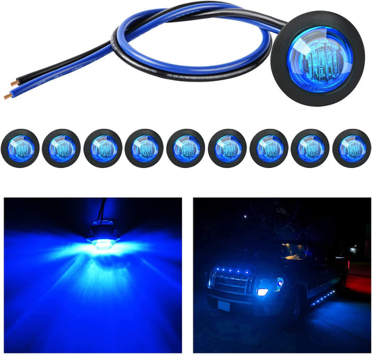 3/4" Blue Round LED Clearance Marker Lights, Pack of 10
