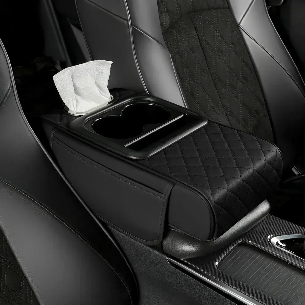Transform Your Car with Our Cushioned Armrest Storage Box & Console Organizer Featuring Convenient Cup Holder