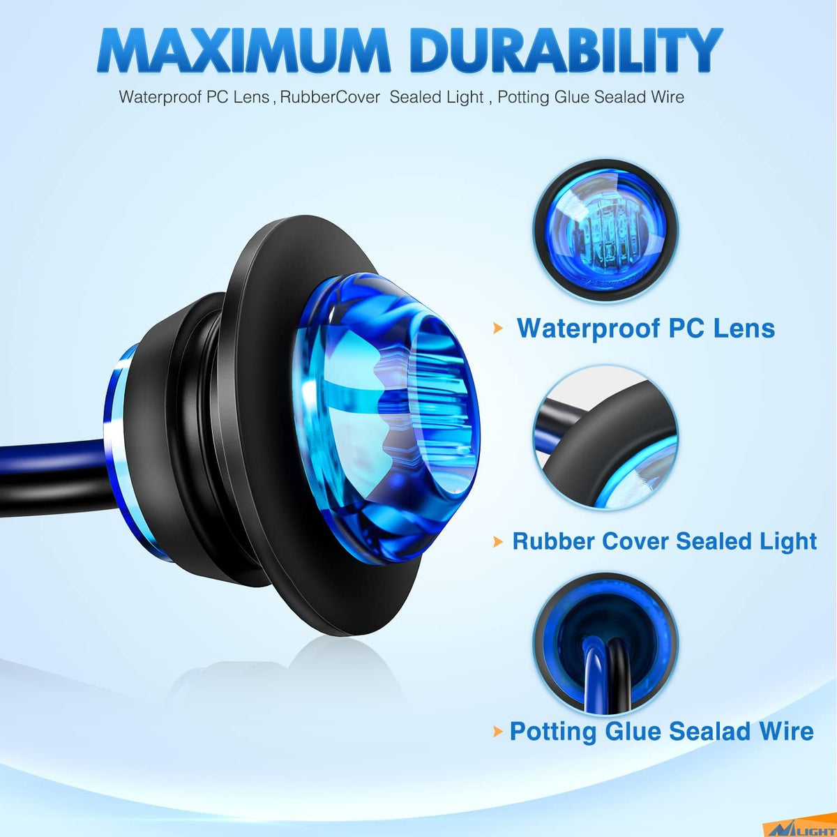 3/4" Blue Round LED Clearance Marker Lights, Pack of 10